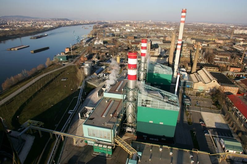 A gas asset close to the water shot with a drone from air