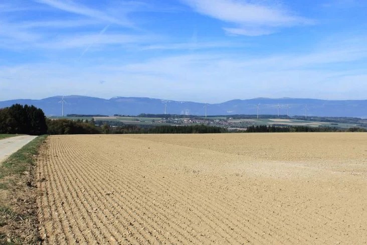 Landscape Tous Vents Wind farm project from route Saint Cierges Peyres Possens