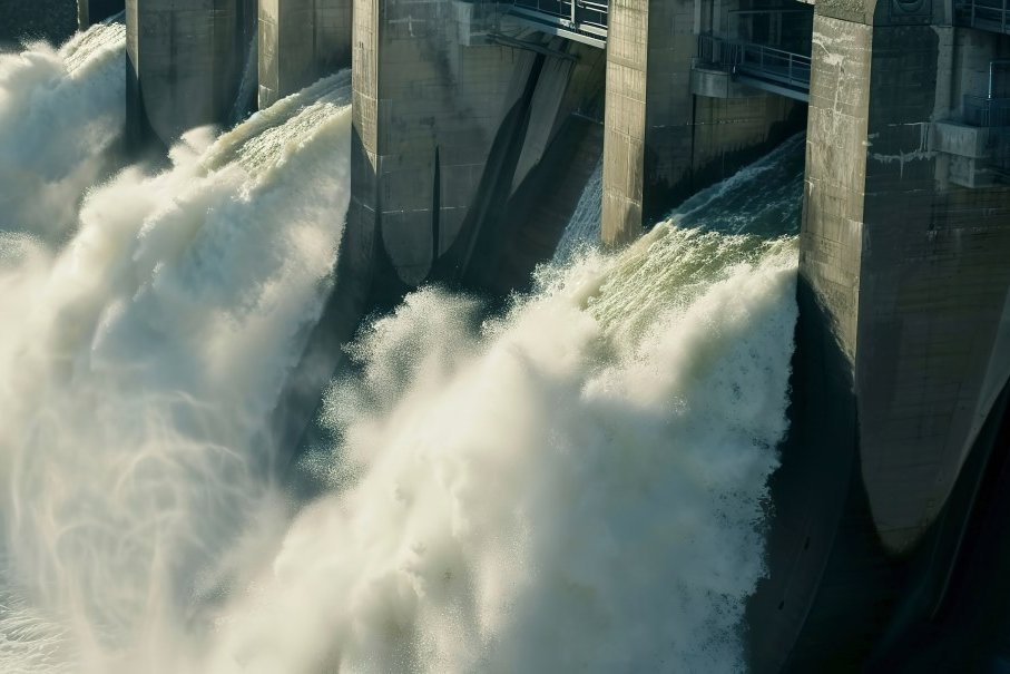 a close up of water flowing through a dam